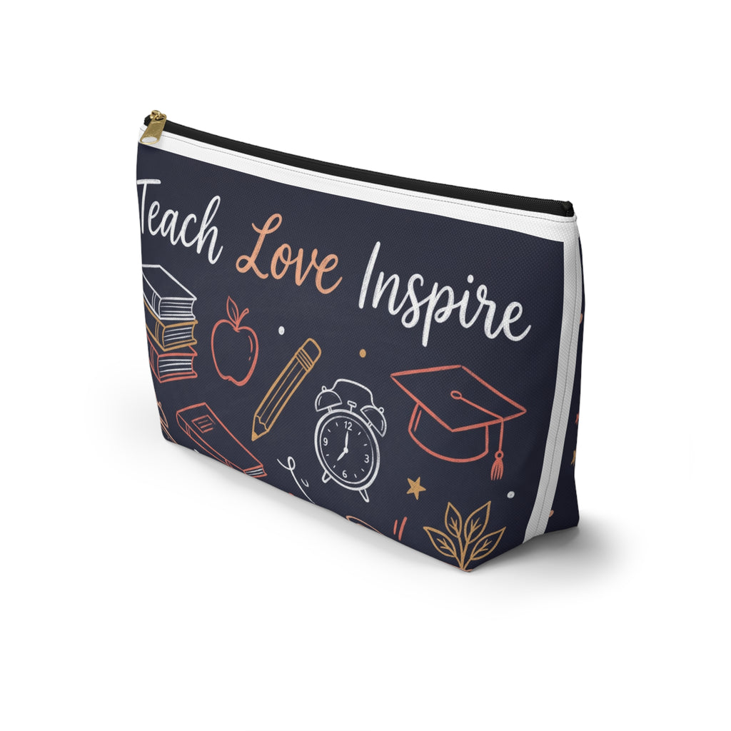 Teach Love Inspire Chalkboard Accessory Pouch — T-Bottom Zipper Bag