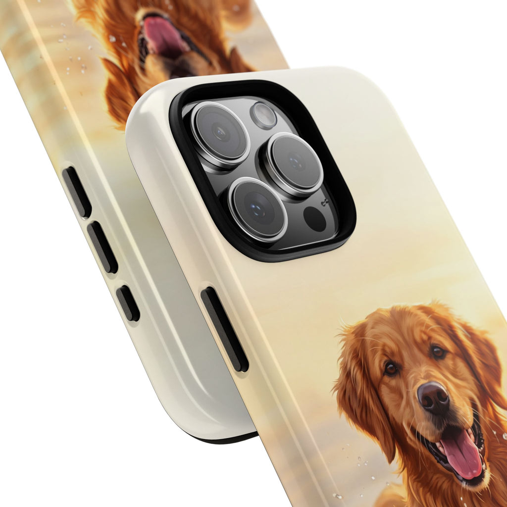 Golden Retriever Splashing in Water Phone Case | Joyful Dog at Golden Hour | iPhone & Samsung