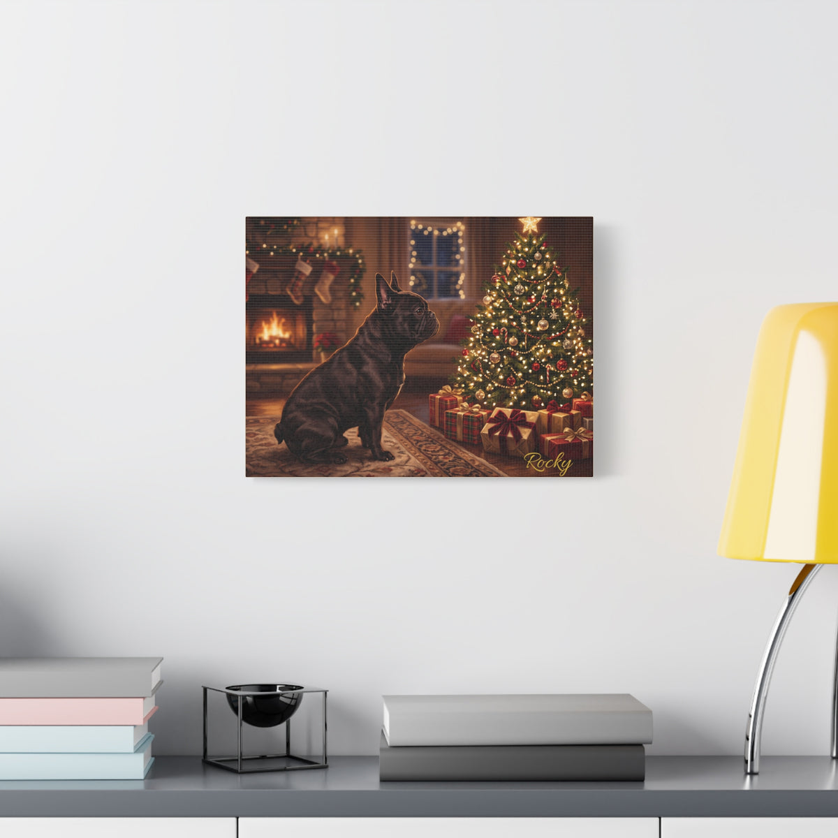 French Bulldog Personalized Canvas | Cozy Christmas Fireside Wall Art