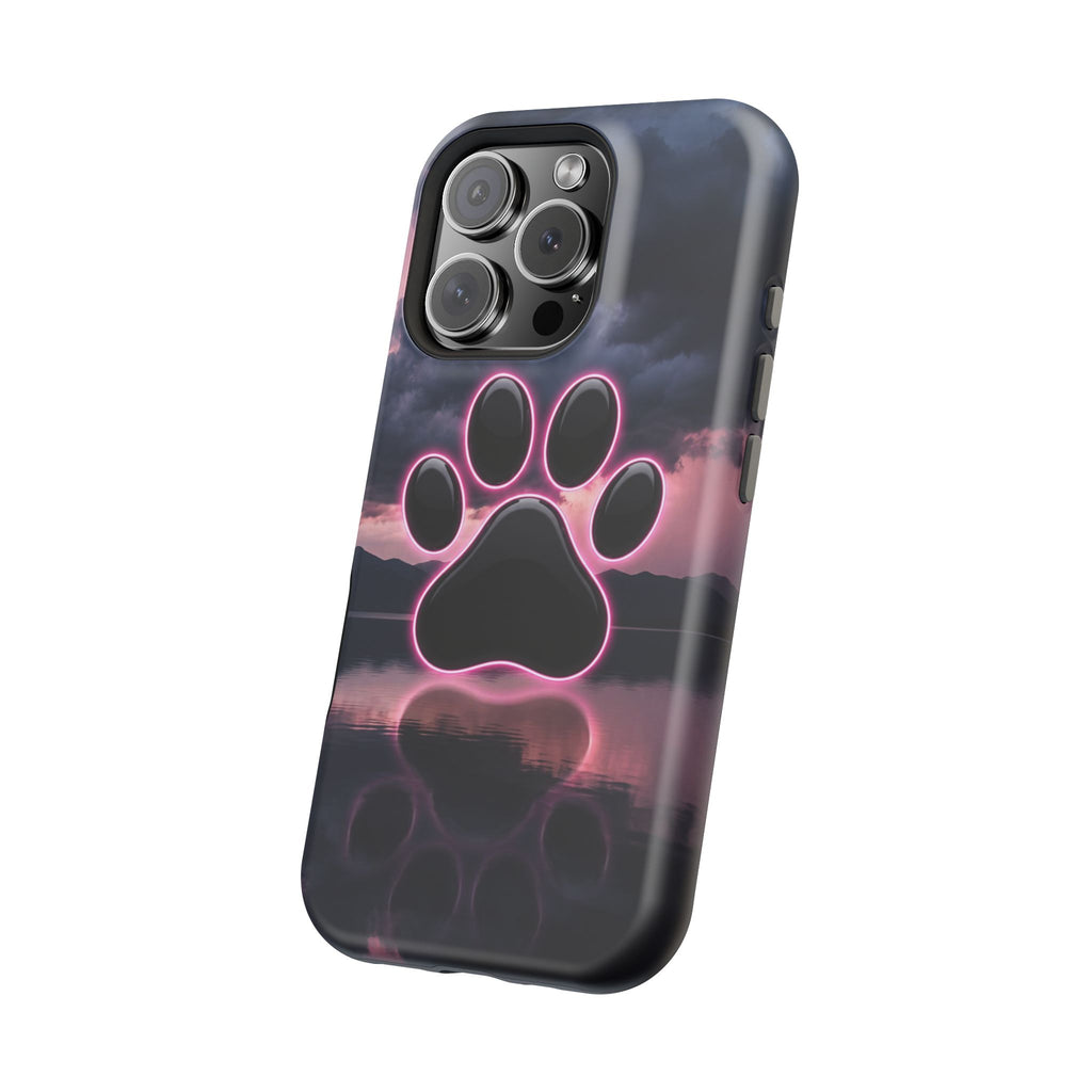 Neon Paw Print Phone Case — Impact-Resistant Wireless Charging Cover