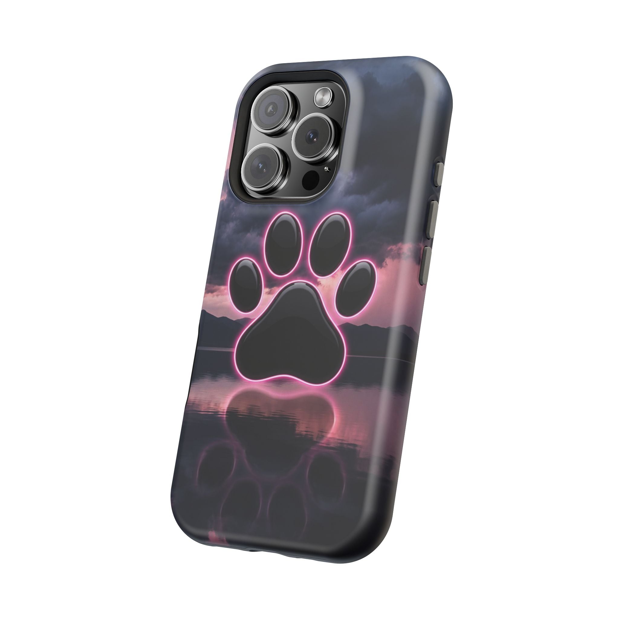 Neon Paw Print Phone Case — Impact-Resistant Wireless Charging Cover