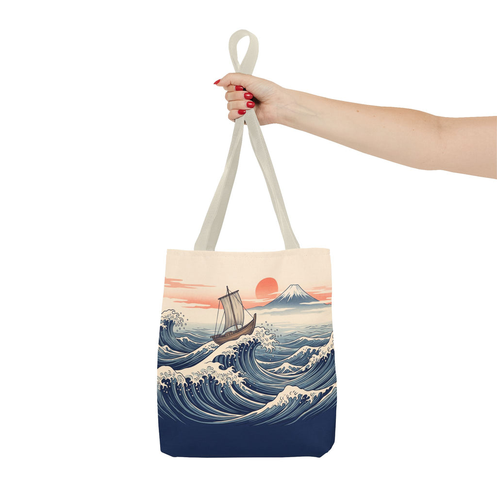 Japanese Wave Sailboat Tote Bag – Woodblock Style Ocean Beach Bag