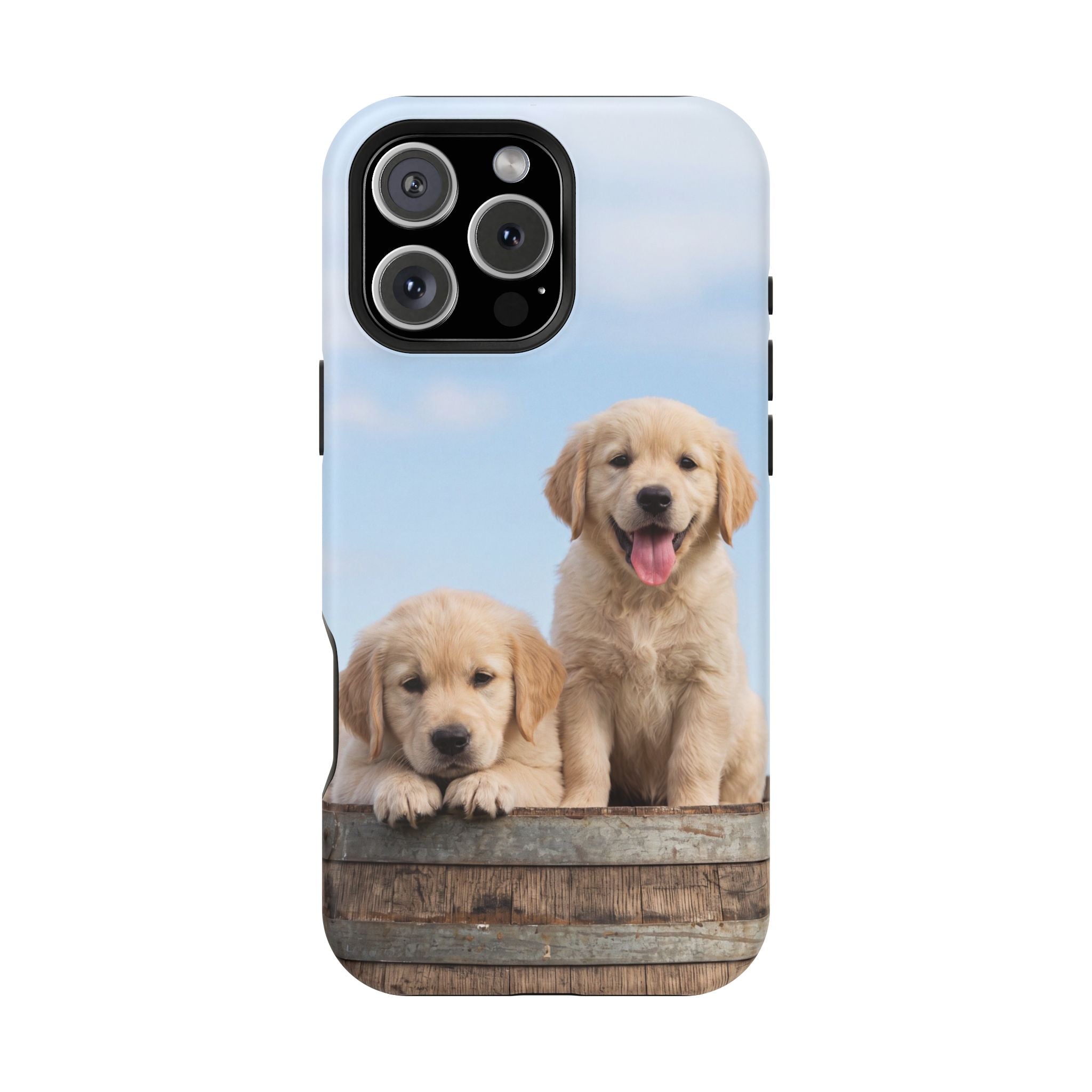 Golden Retriever Puppy Duo Phone Case — Impact-Resistant Wireless Charging Cover