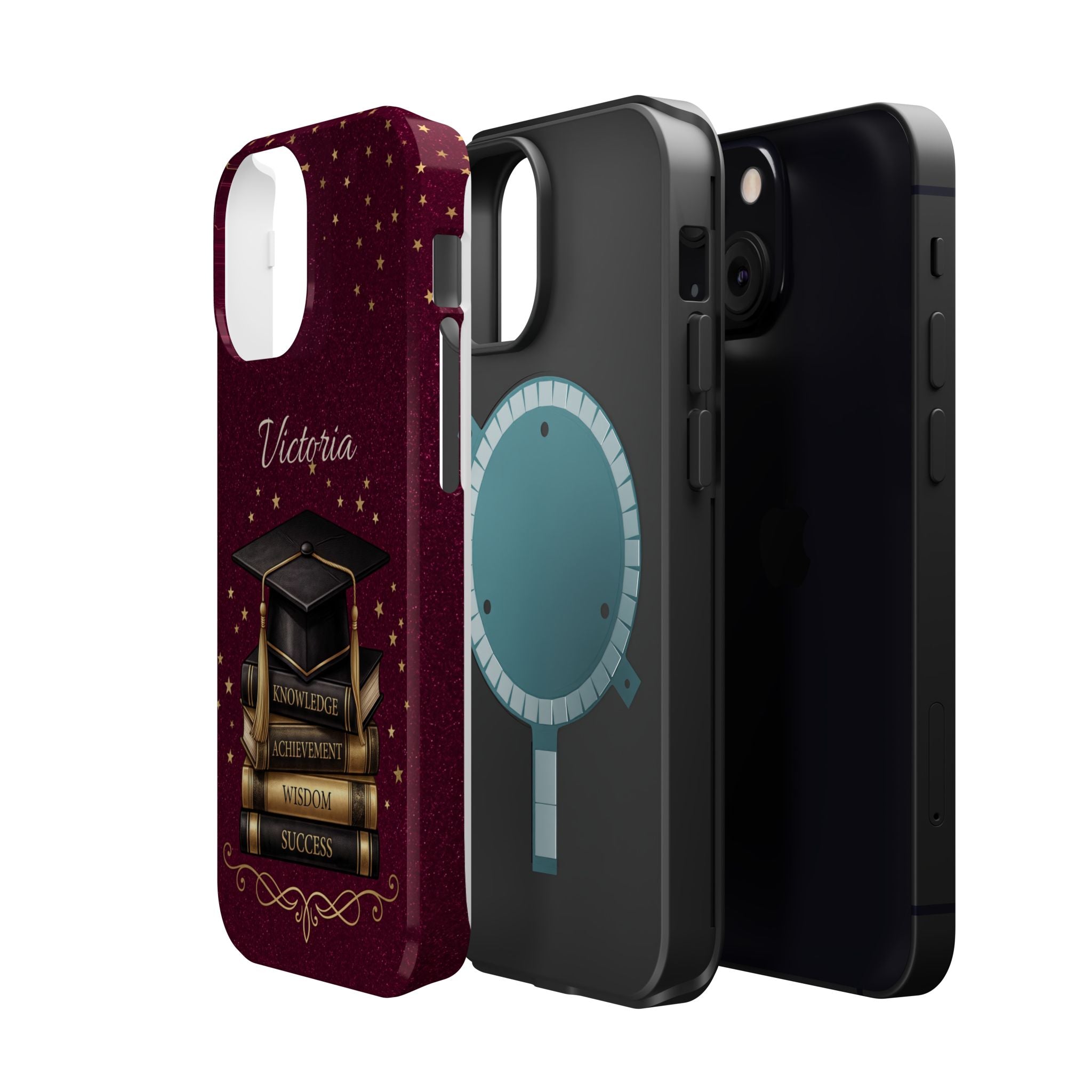 Graduation Cap & Books Personalized Teacher Phone Case — Wireless Charging Cover