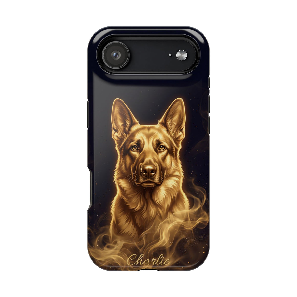 German Shepherd Phone Case | Personalized Gold Glow Art — Tough Magnetic Case with Wireless Charging