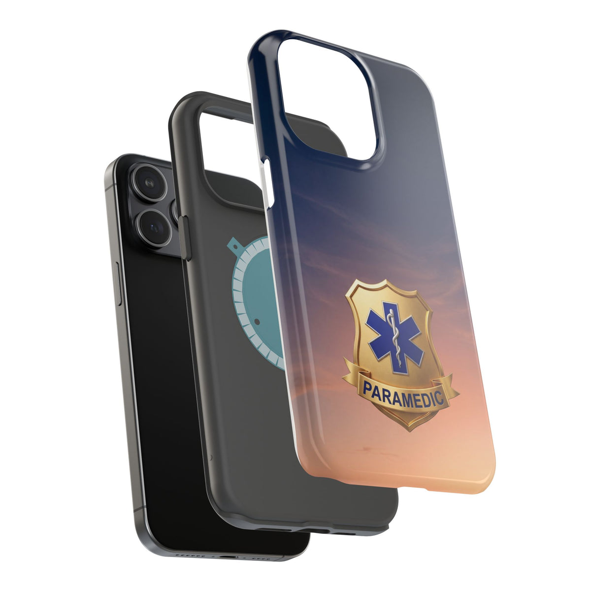 Gold Paramedic Badge Sunset Sky Phone Case — Magnetic Wireless Charging Cover