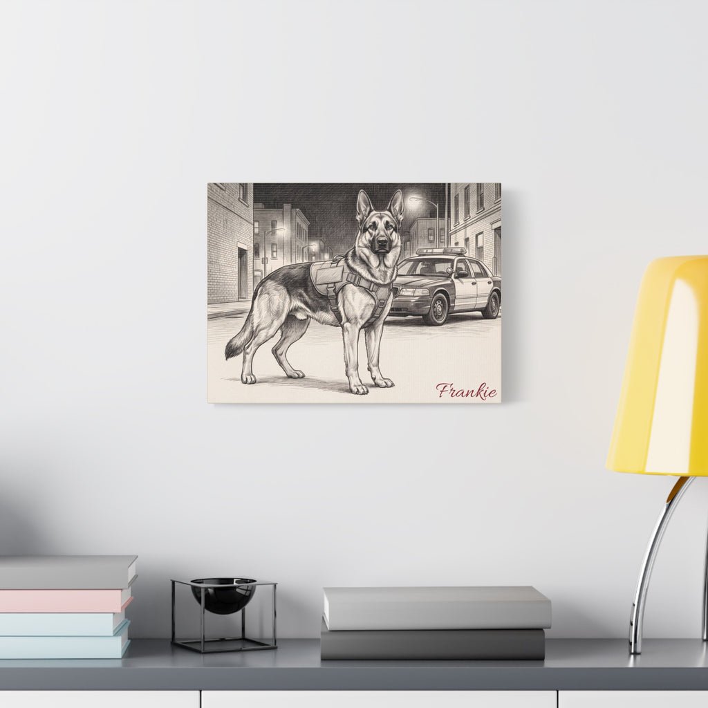 German Shepherd Personalized Canvas | K9 Police Dog Sketch Wall Art