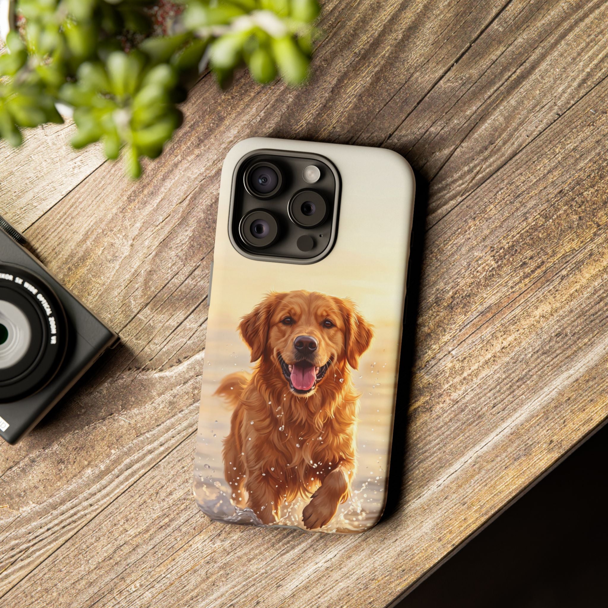 Golden Retriever Splashing in Water Phone Case | Joyful Dog at Golden Hour | iPhone & Samsung