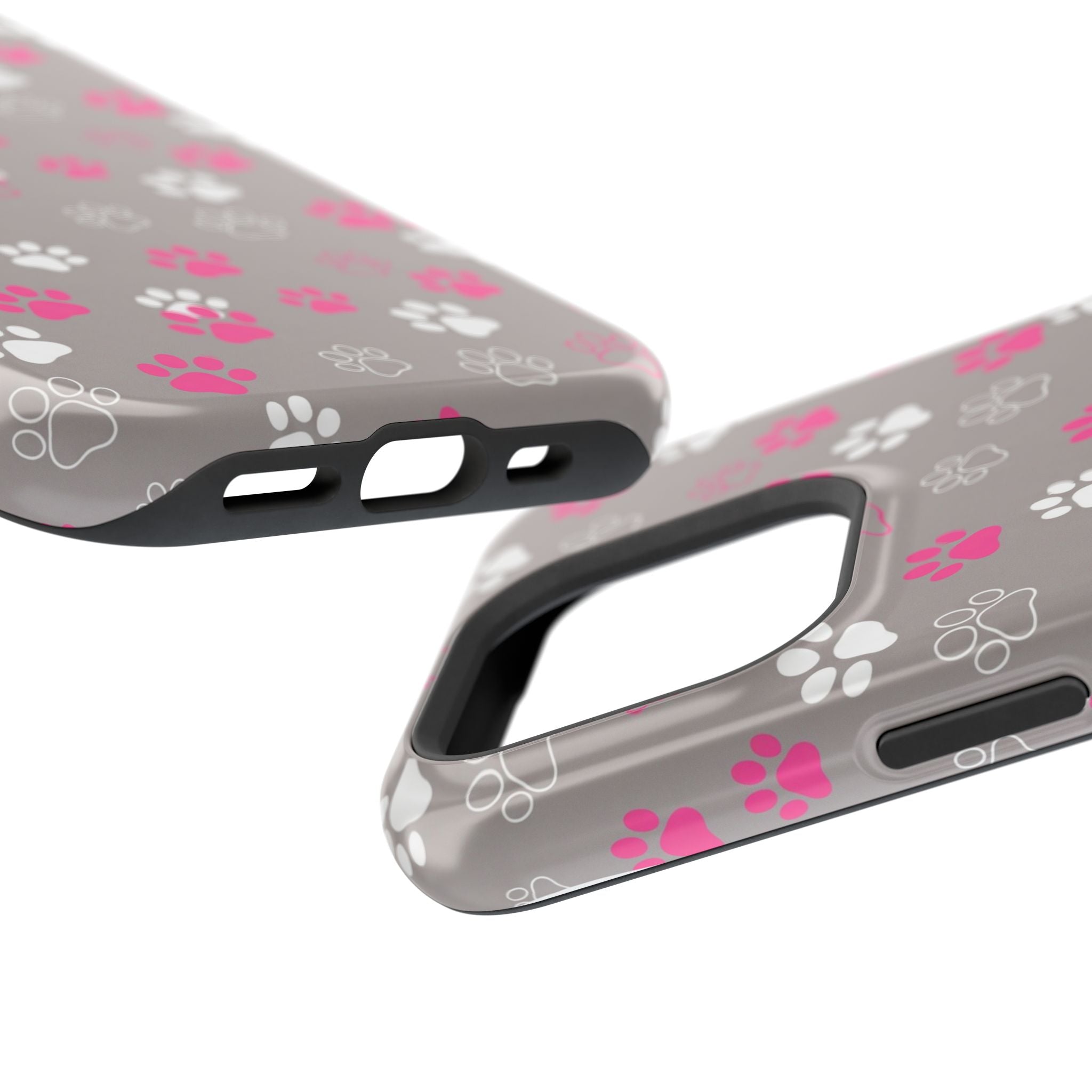 Pink & White Paw Print Phone Case — Impact-Resistant Wireless Charging Cover
