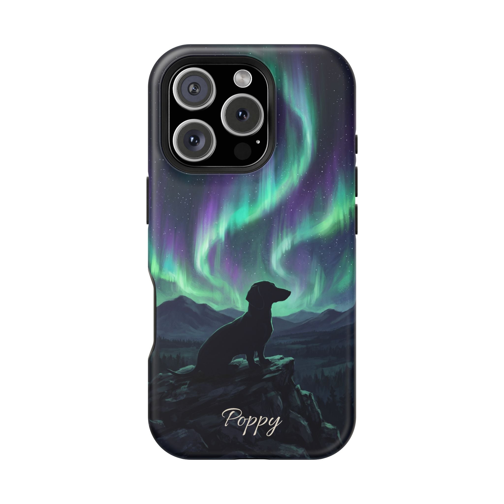 Personalized Dachshund Northern Lights Phone Case — Wireless Charging Cover
