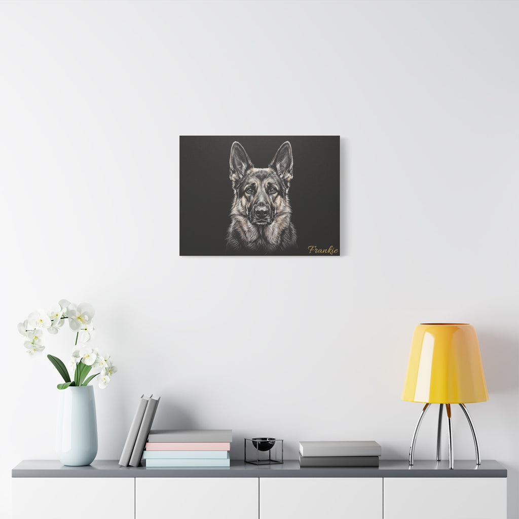 German Shepherd Personalized Canvas | Chalk Drawing on Black Wall Art