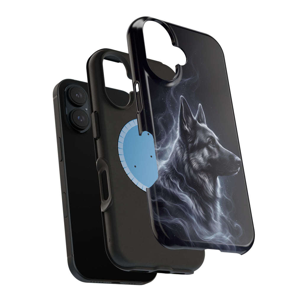 German Shepherd Phone Case | Silver Moonlight Mist Art — Tough Magnetic Case with Wireless Charging