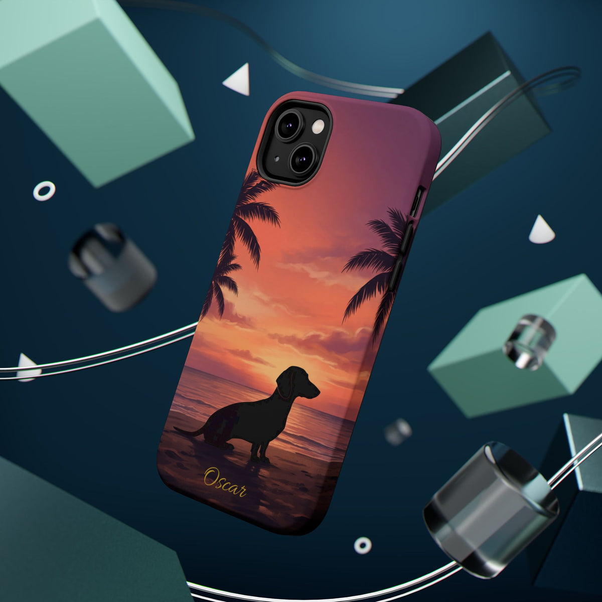 Personalized Dachshund Tropical Beach Sunset Phone Case — Wireless Charging Cover