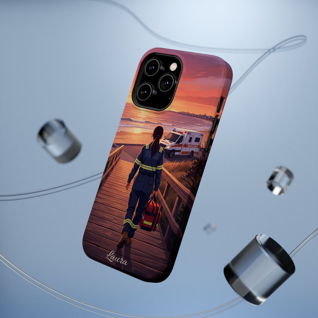 Sunset Boardwalk Personalized Paramedic Phone Case — Wireless Charging Cover