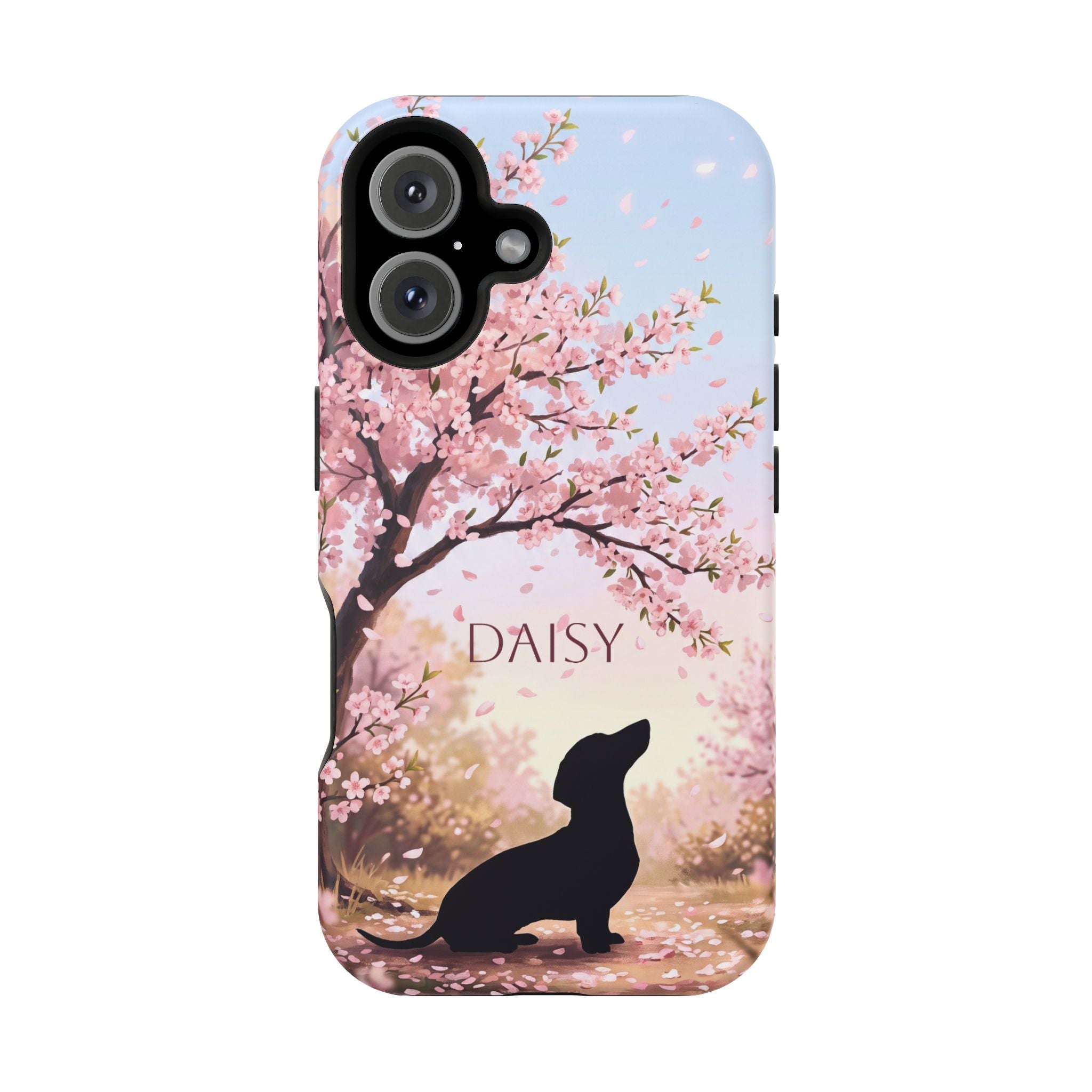 Personalized Dachshund Cherry Blossom Phone Case — Wireless Charging Cover