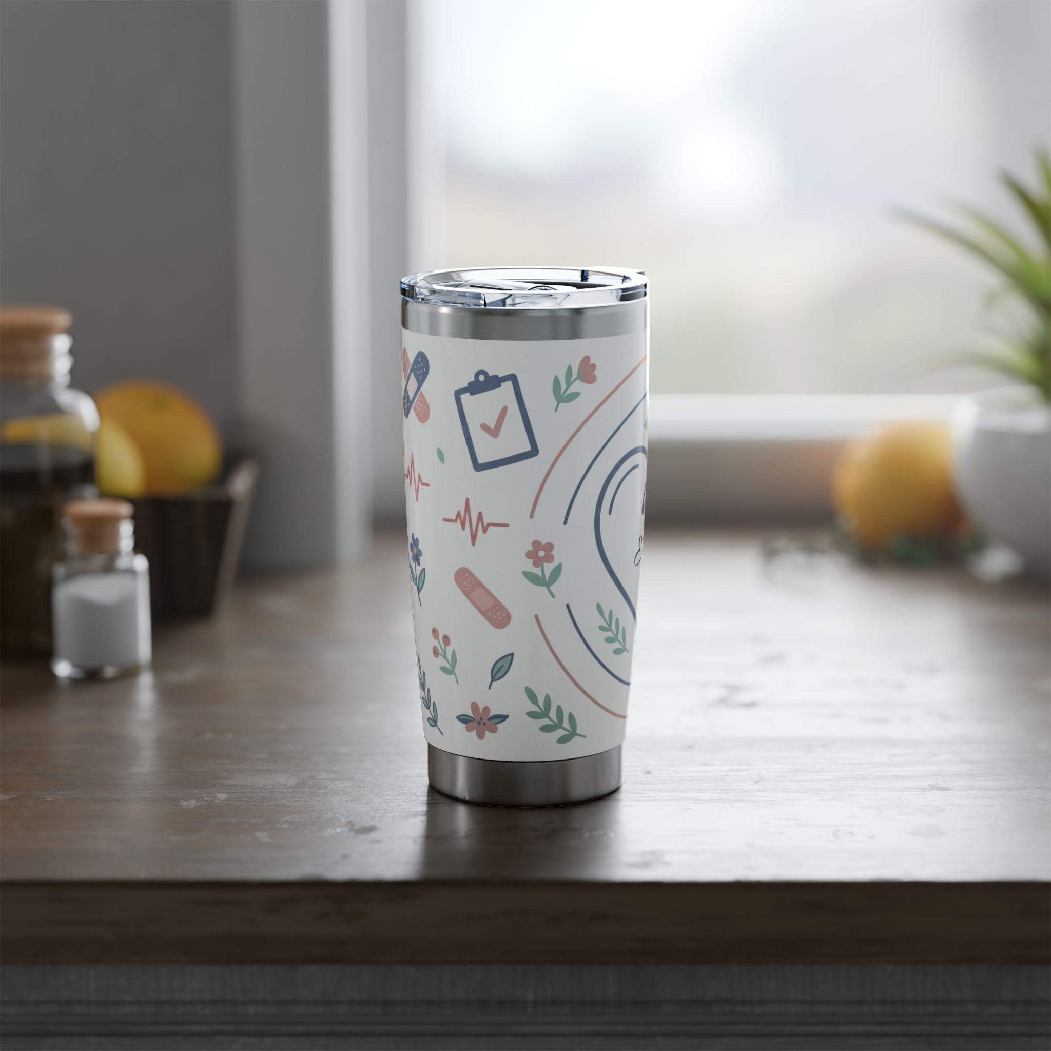 Personalized Nurse Tumbler – Custom Name Heart Stethoscope Design 20 oz