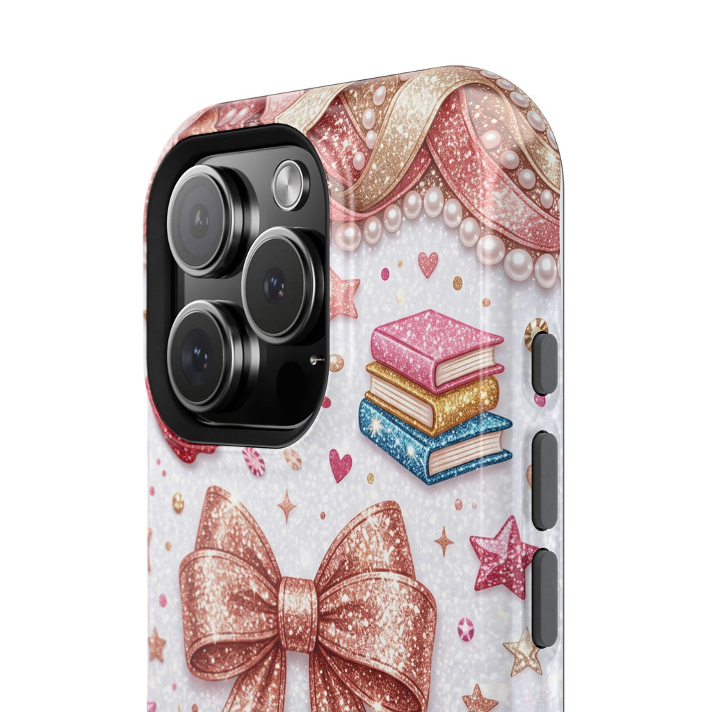 Rose Gold Glitter Bow Personalized Teacher Phone Case — Wireless Charging Cover