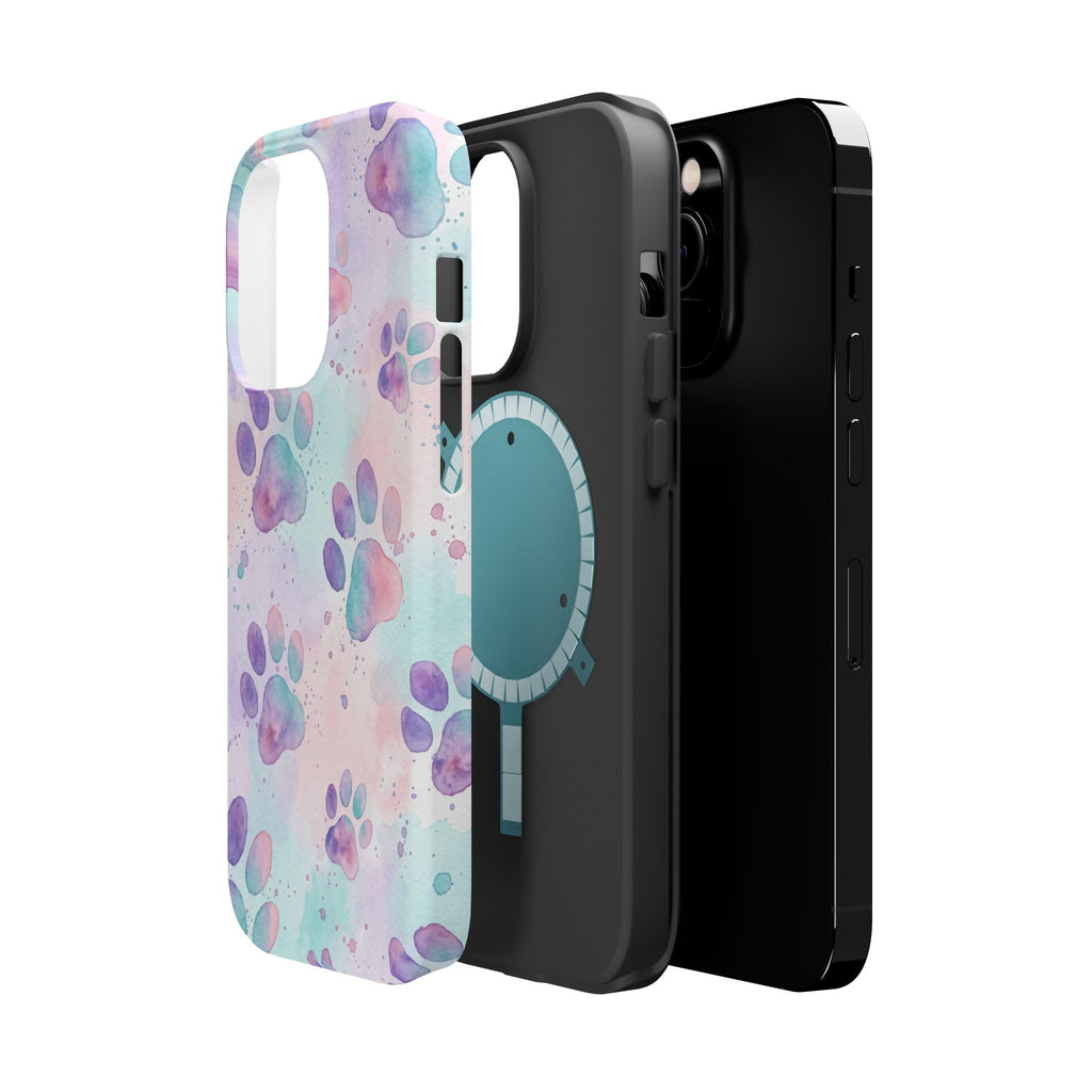 Watercolor Paw Print Phone Case — Impact-Resistant Wireless Charging Cover