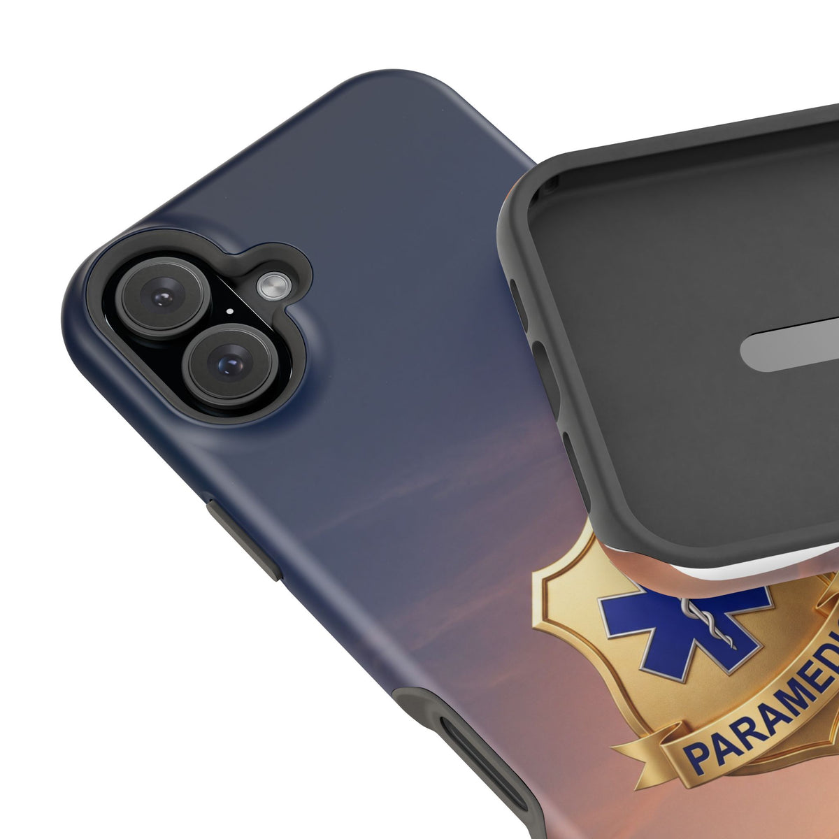Gold Paramedic Badge Sunset Sky Phone Case — Magnetic Wireless Charging Cover