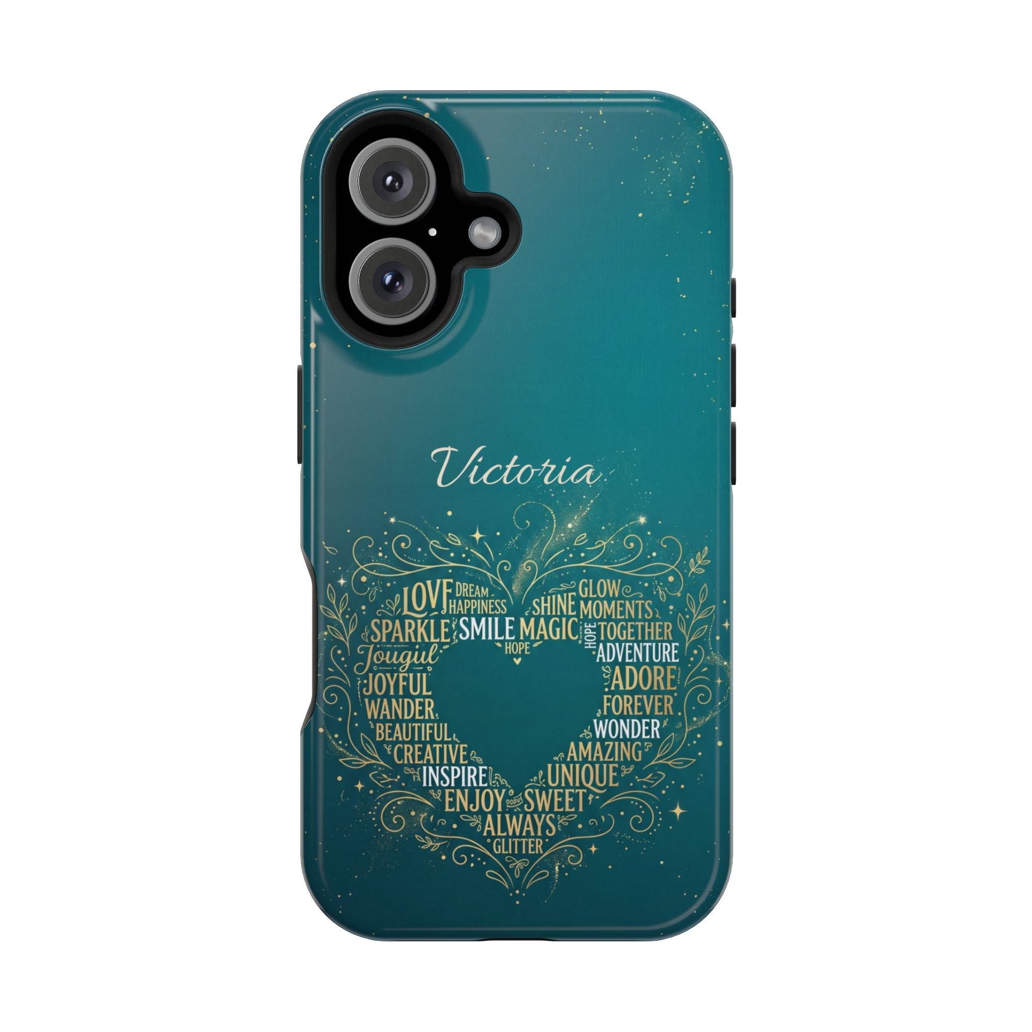 Personalized Teacher Heart Word Art Phone Case — Impact-Resistant Wireless Charging Cover