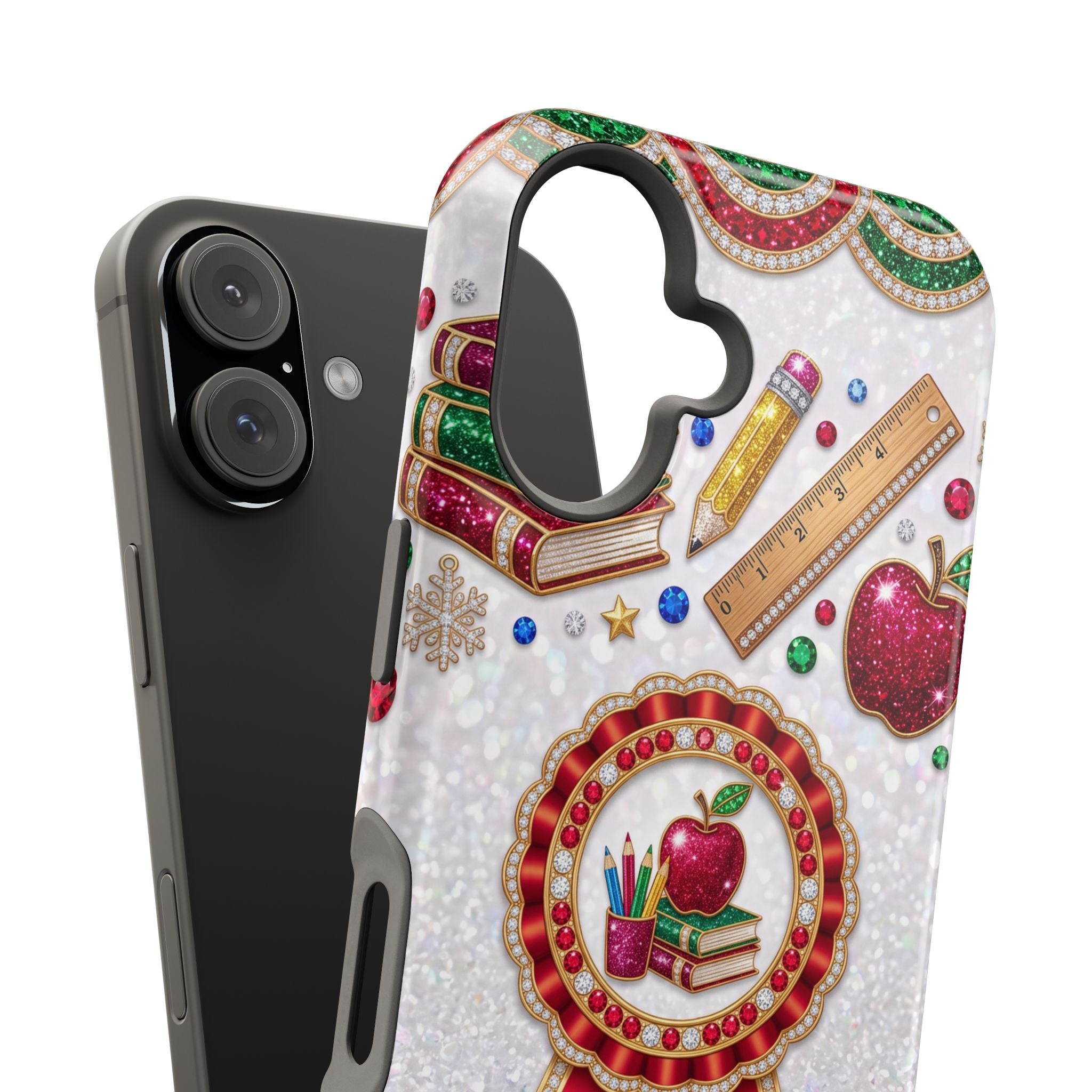 Jeweled Apple Medallion Personalized Teacher Phone Case — Wireless Charging Cover