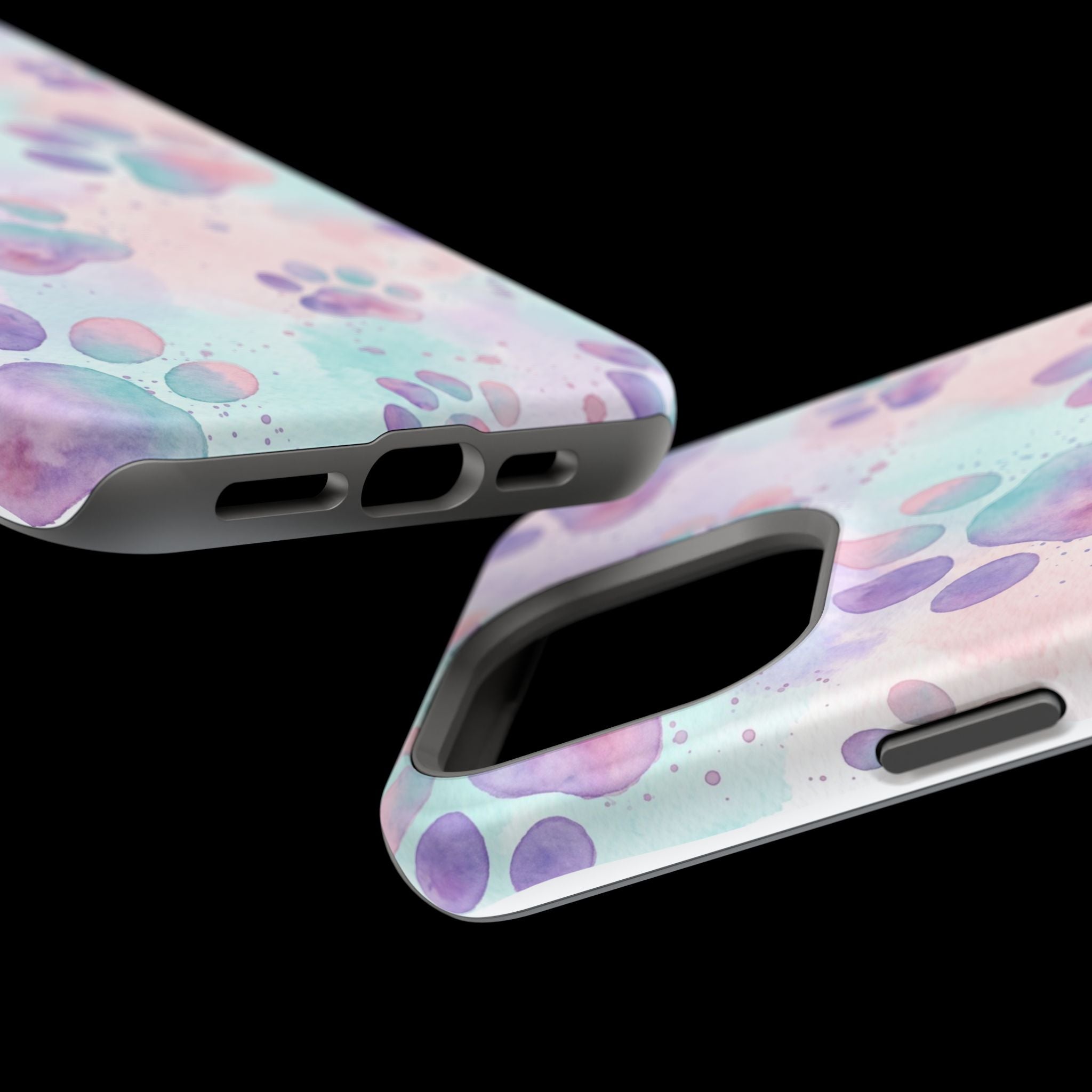 Watercolor Paw Print Phone Case — Impact-Resistant Wireless Charging Cover