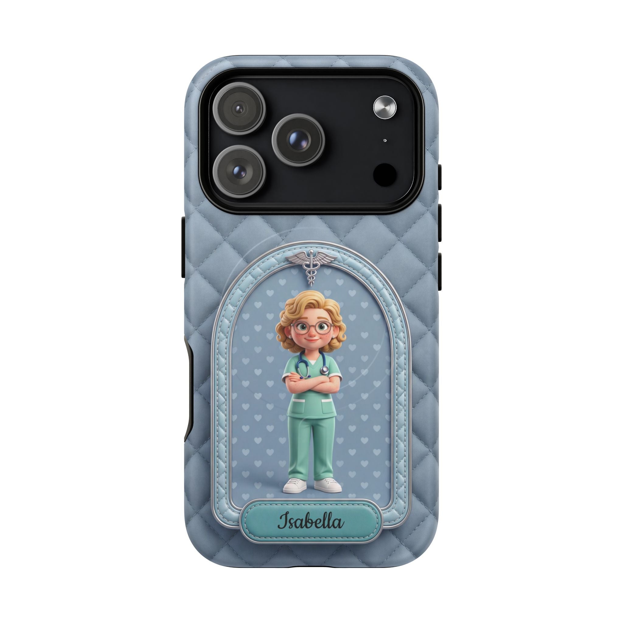 Personalized Nurse Phone Case | Quilted Badge Design, Custom Name iPhone Case