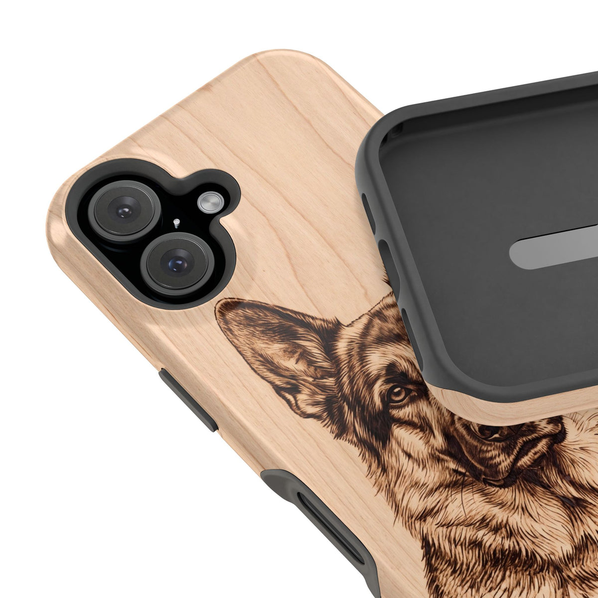 German Shepherd Phone Case | Pyrography Art — Tough Magnetic Case with Wireless Charging