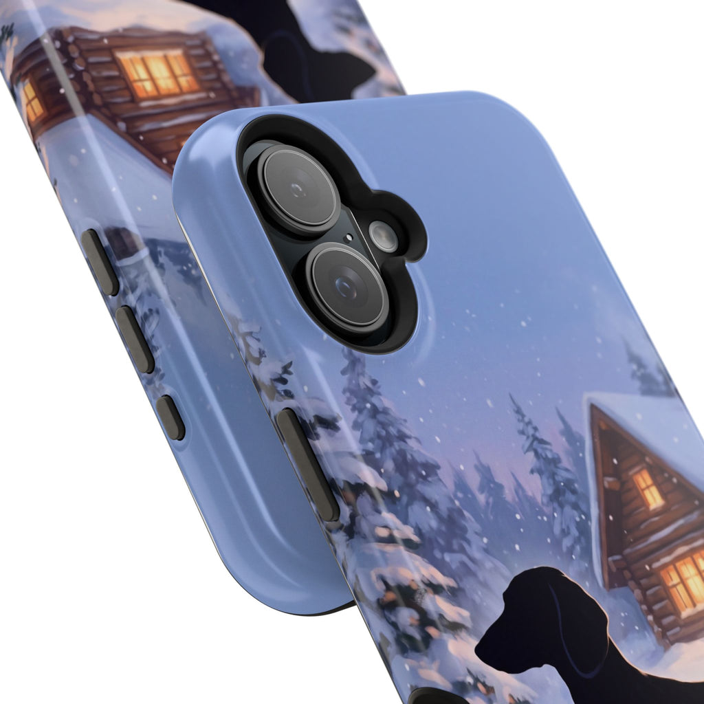 Personalized Dachshund Winter Cabin Phone Case — Wireless Charging Cover