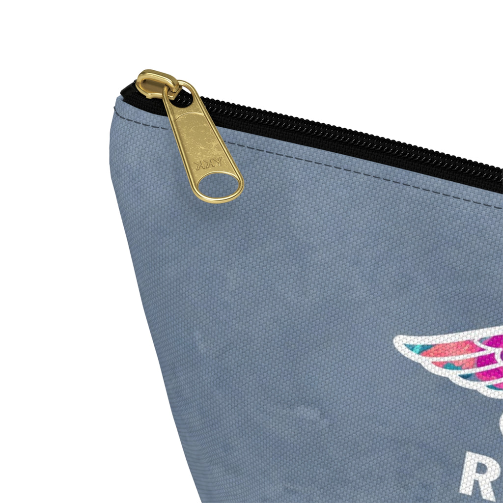 RN Floral Caduceus Dusty Blue Accessory Pouch — T-Bottom Zipper Bag