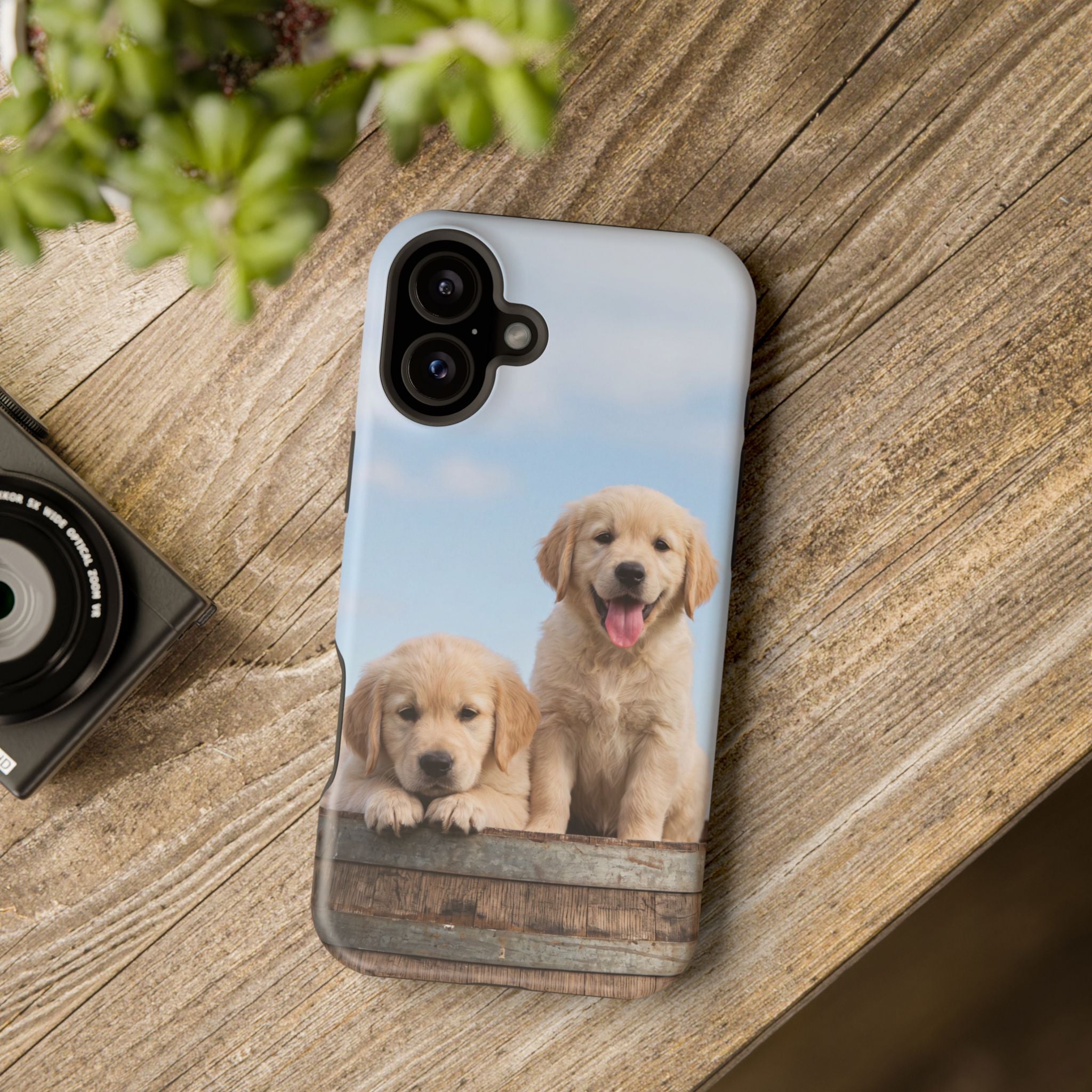 Golden Retriever Puppy Duo Phone Case — Impact-Resistant Wireless Charging Cover