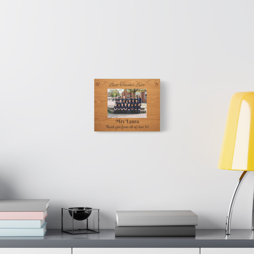 Personalized Teacher Canvas — Custom Photo, Name & Class Message Engraved Wood Design
