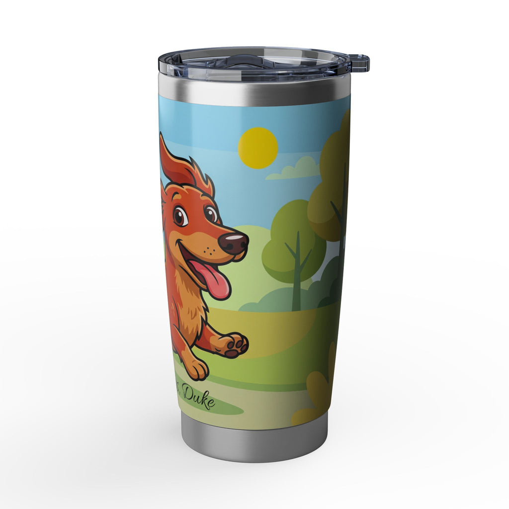 Dachshund Cartoon Stainless Tumbler — 20oz Personalized Travel Mug with Playful Sunny Park Design