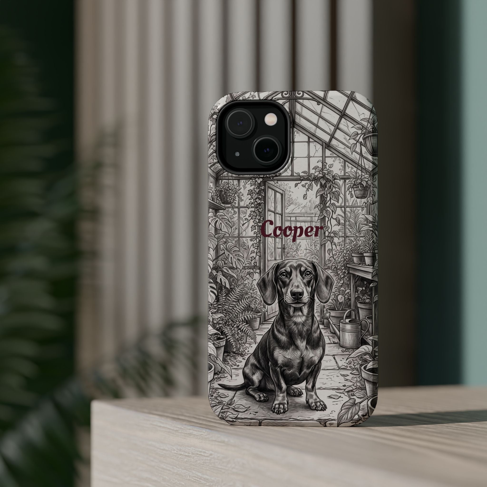 Personalized Dachshund Vintage Greenhouse Phone Case — Wireless Charging Cover