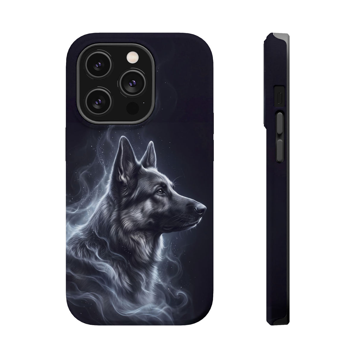German Shepherd Phone Case | Silver Moonlight Mist Art — Tough Magnetic Case with Wireless Charging