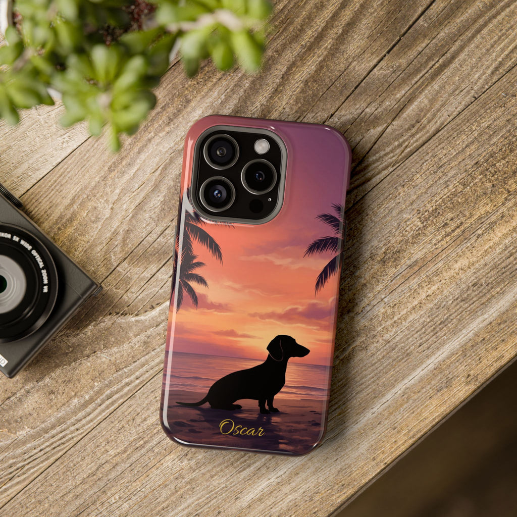 Personalized Dachshund Tropical Beach Sunset Phone Case — Wireless Charging Cover