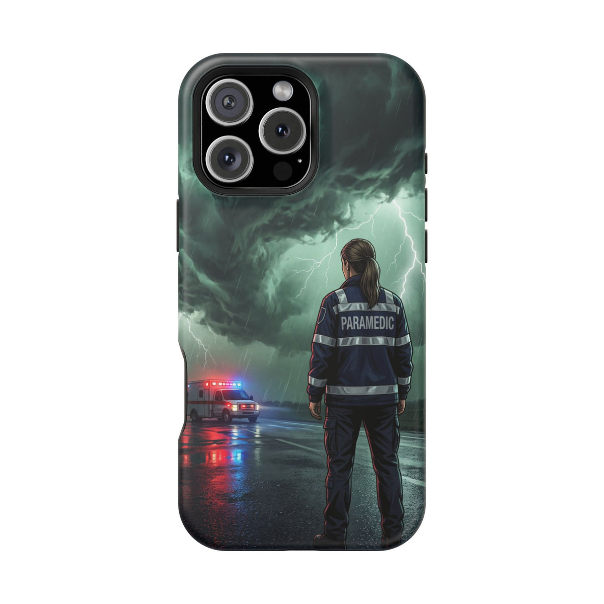 Female Paramedic Green Storm Phone Case — Magnetic Wireless Charging Cover