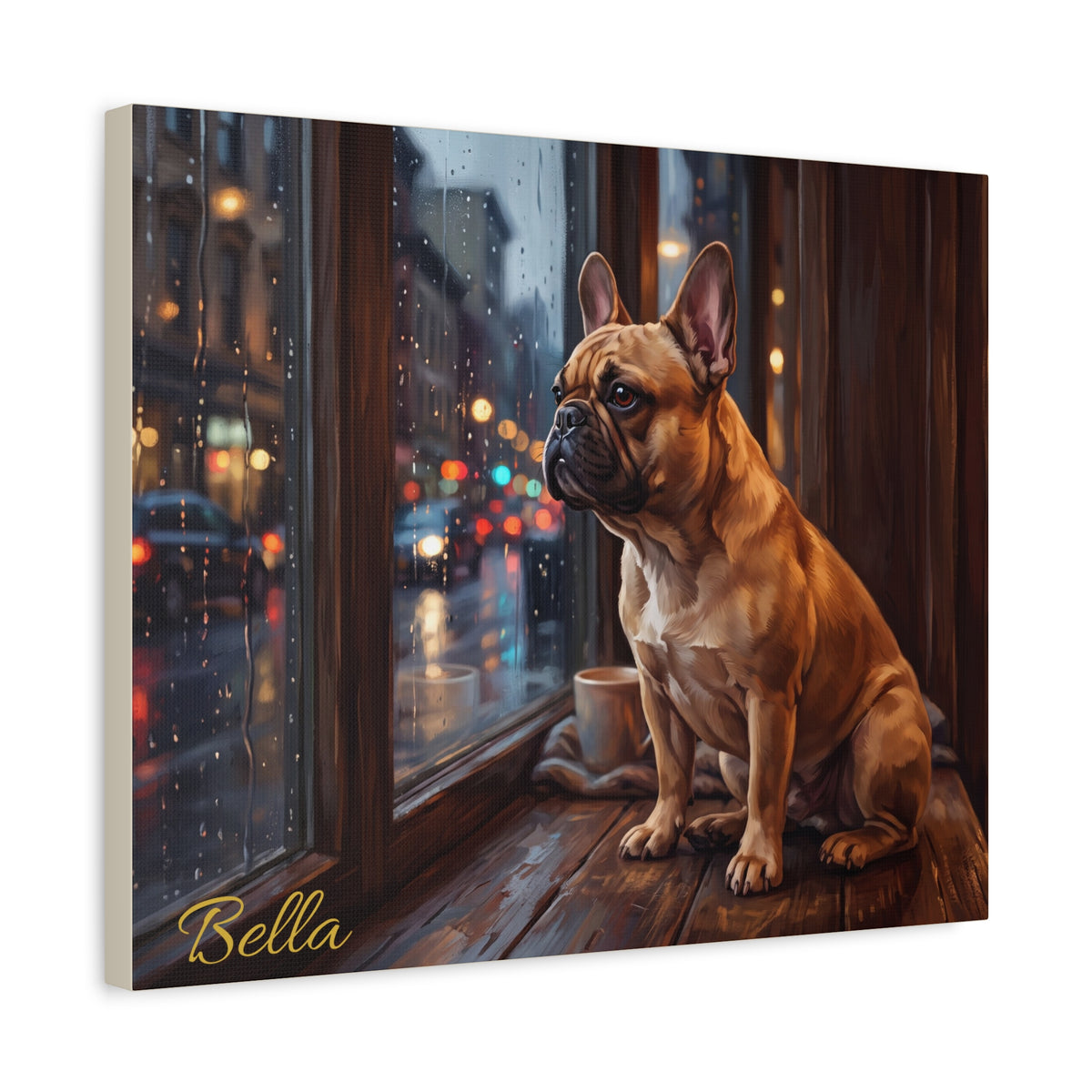 French Bulldog Personalized Canvas | Fawn Frenchie Rainy Window Wall Art