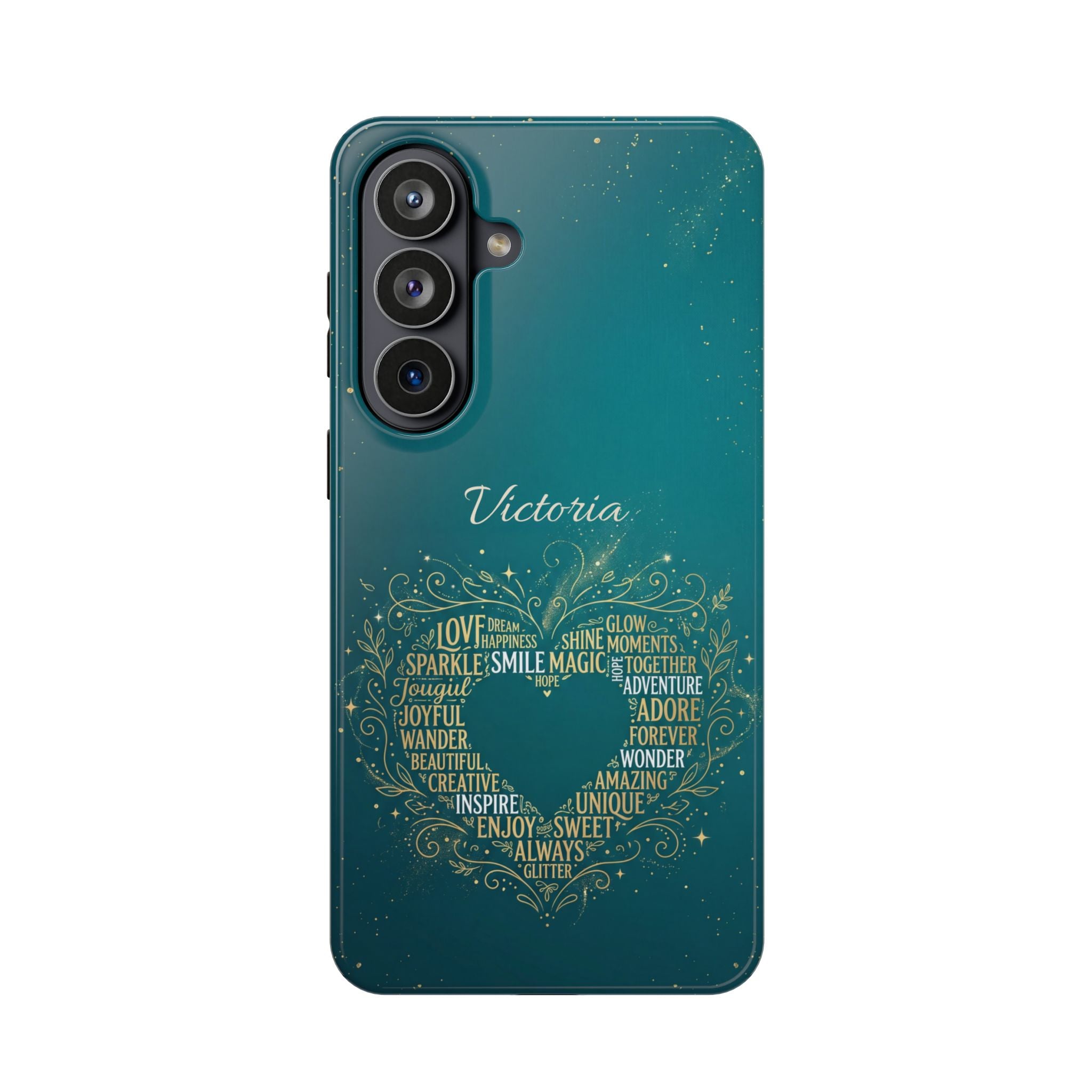 Personalized Teacher Heart Word Art Phone Case — Impact-Resistant Wireless Charging Cover