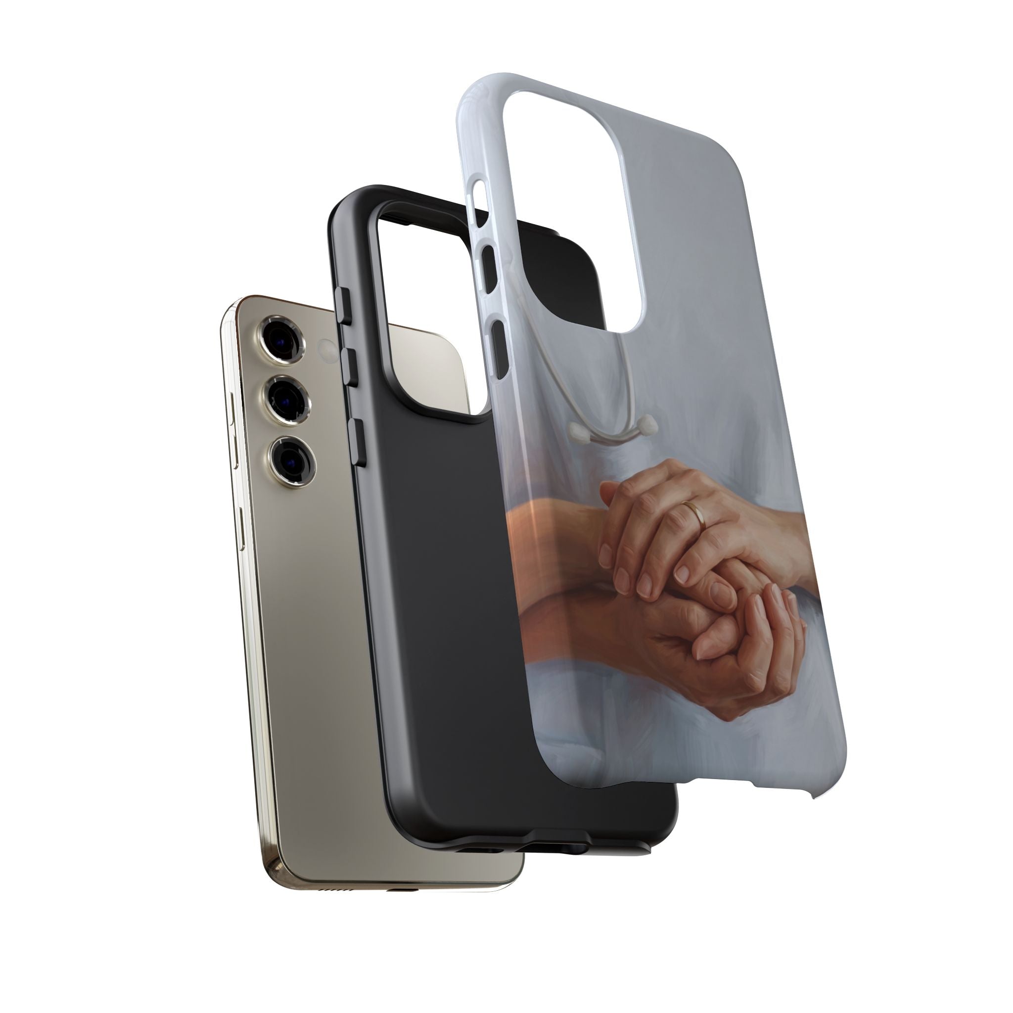 Nurse's Comforting Hands Phone Case | Caring Hands & Stethoscope Illustration | iPhone & Samsung
