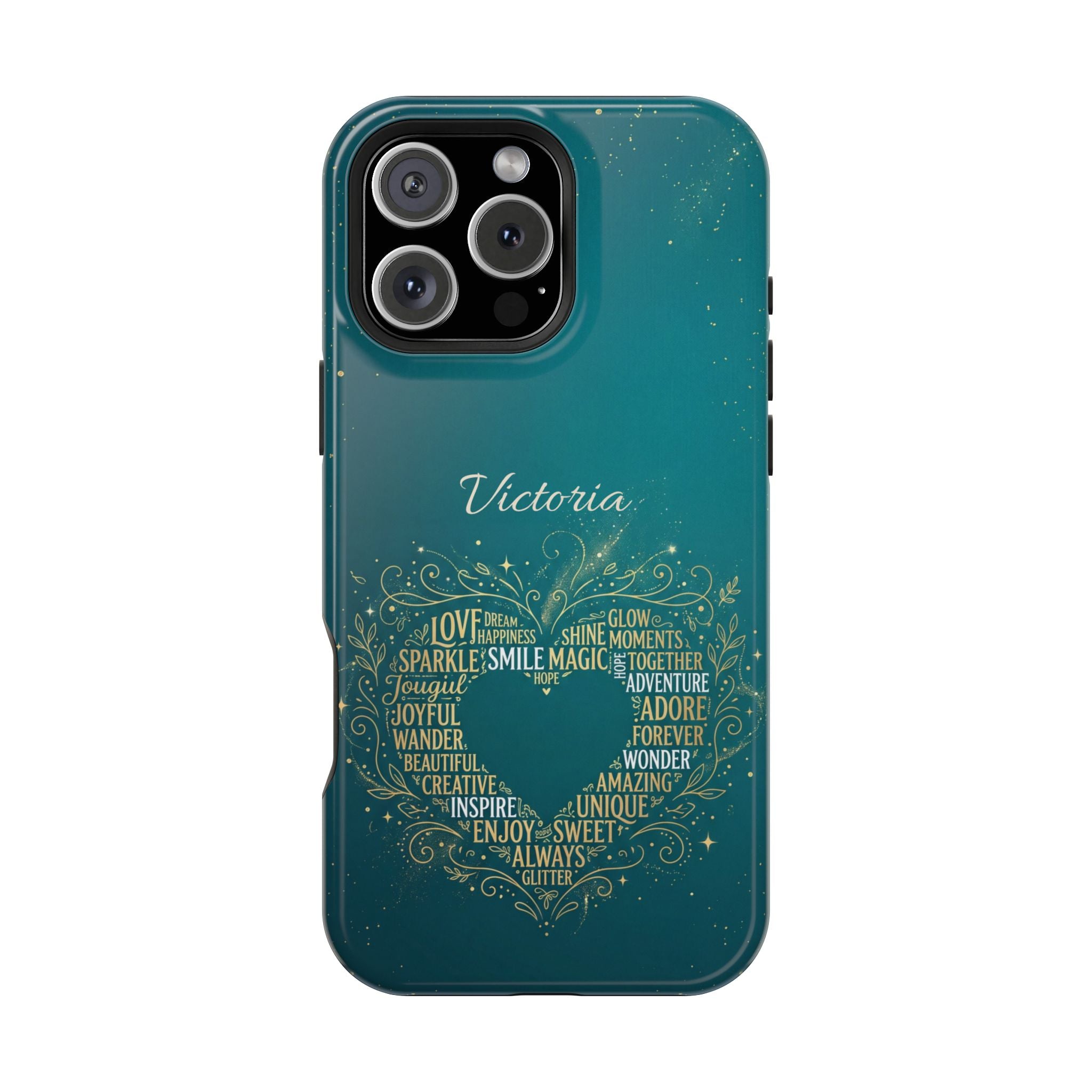 Personalized Teacher Heart Word Art Phone Case — Impact-Resistant Wireless Charging Cover