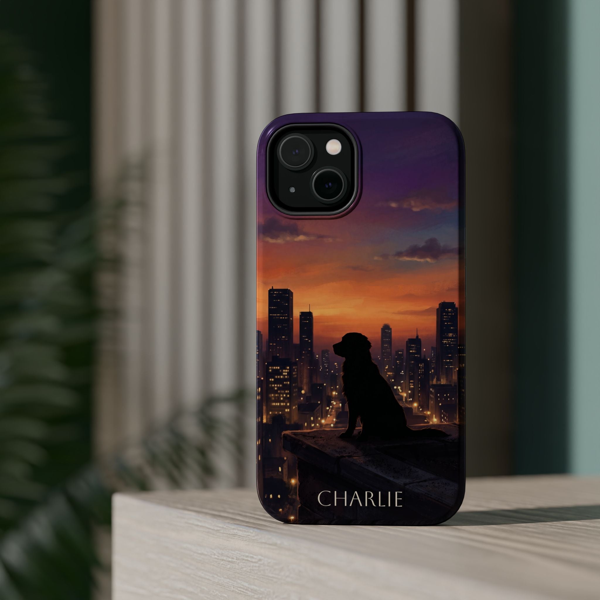 Personalized Golden Retriever City Skyline Phone Case — Wireless Charging Cover