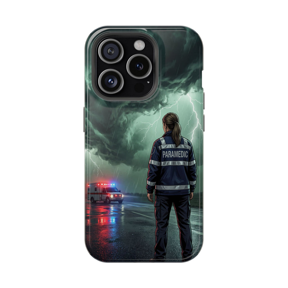 Female Paramedic Green Storm Phone Case — Magnetic Wireless Charging Cover