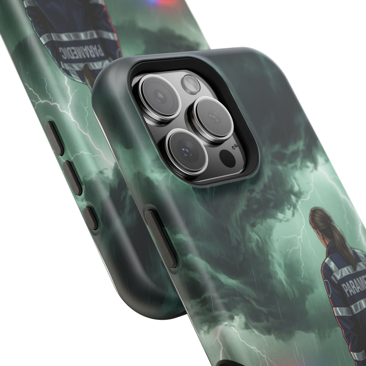 Female Paramedic Green Storm Phone Case — Magnetic Wireless Charging Cover