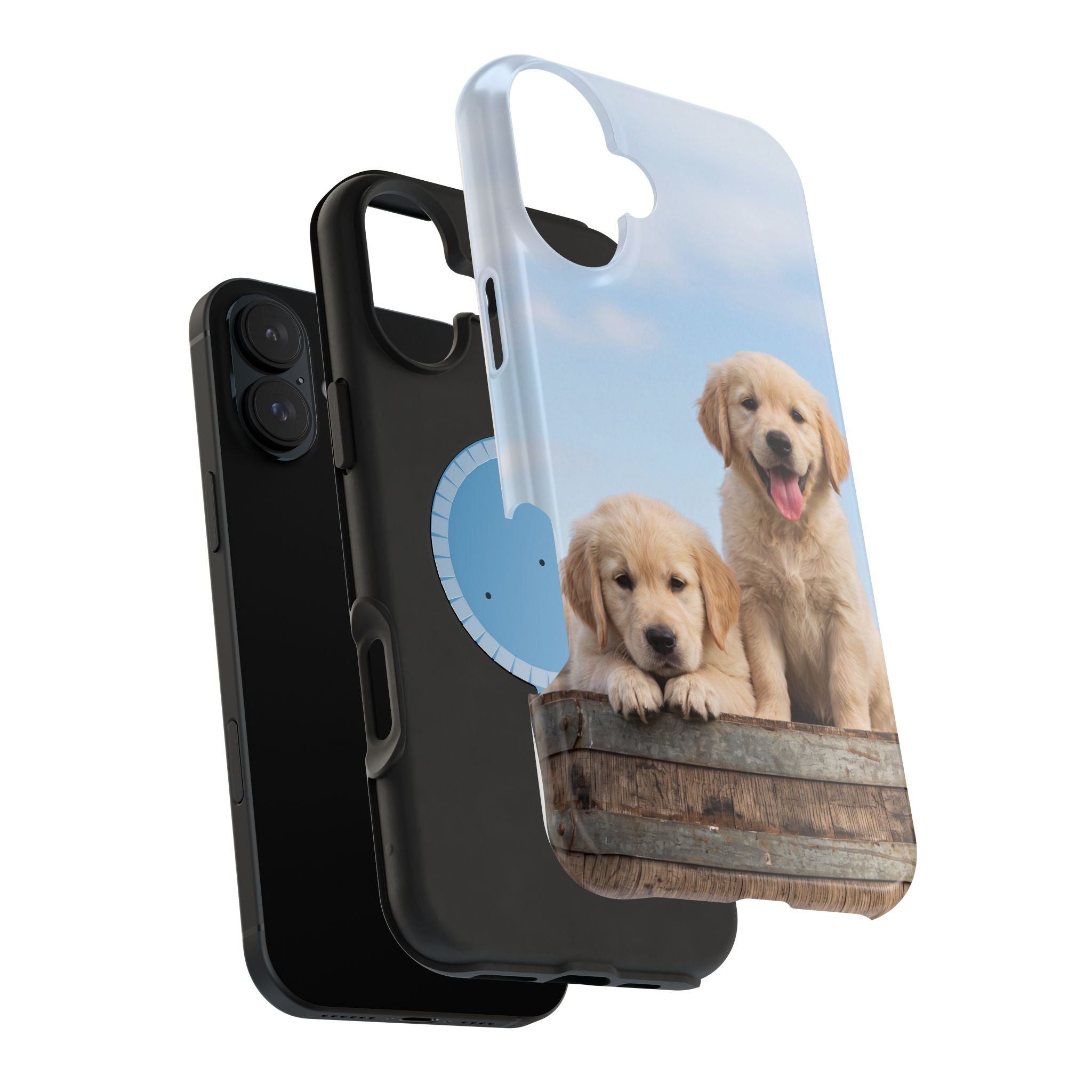 Golden Retriever Puppy Duo Phone Case — Impact-Resistant Wireless Charging Cover