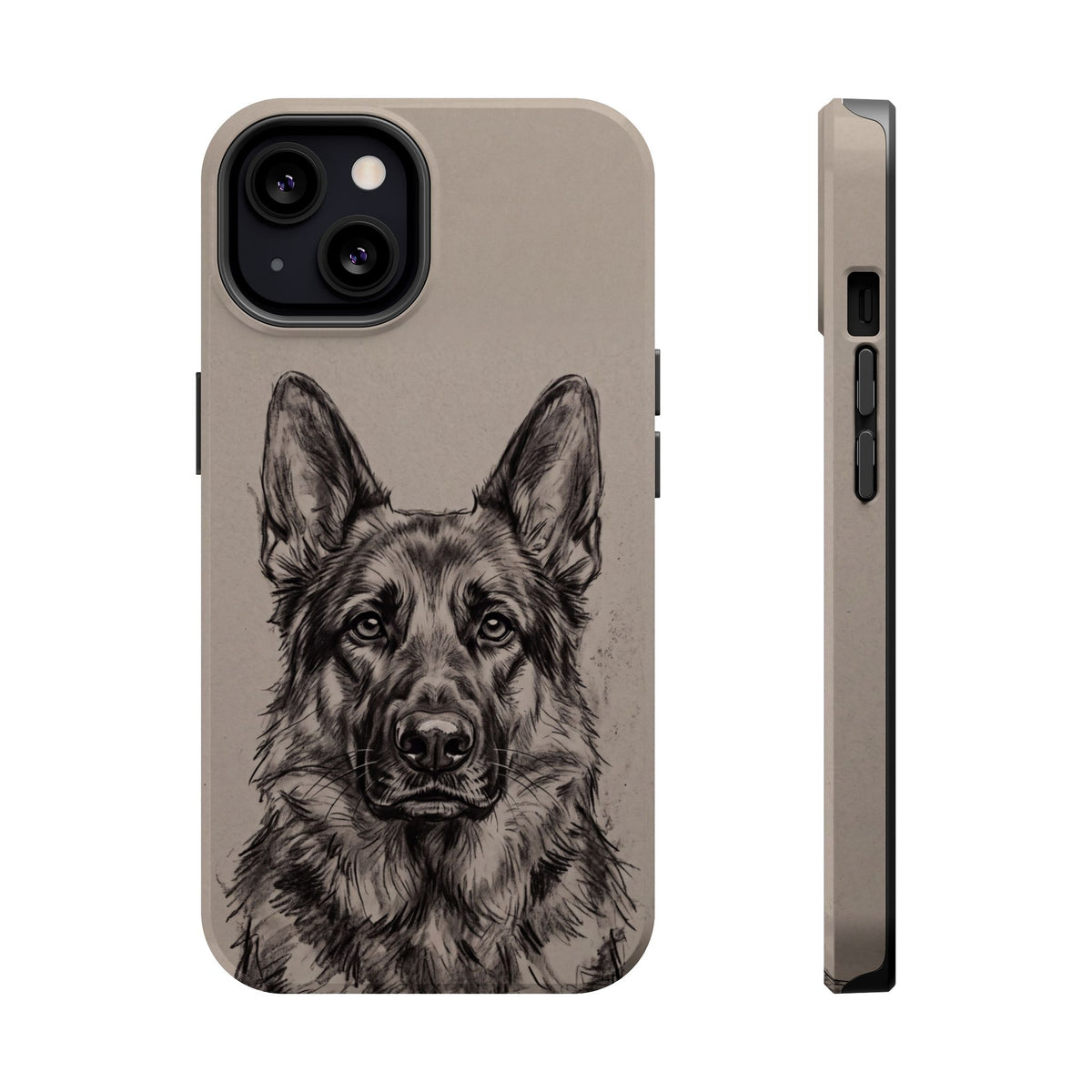 German Shepherd Phone Case | Charcoal Sketch Art — Tough Magnetic Case with Wireless Charging