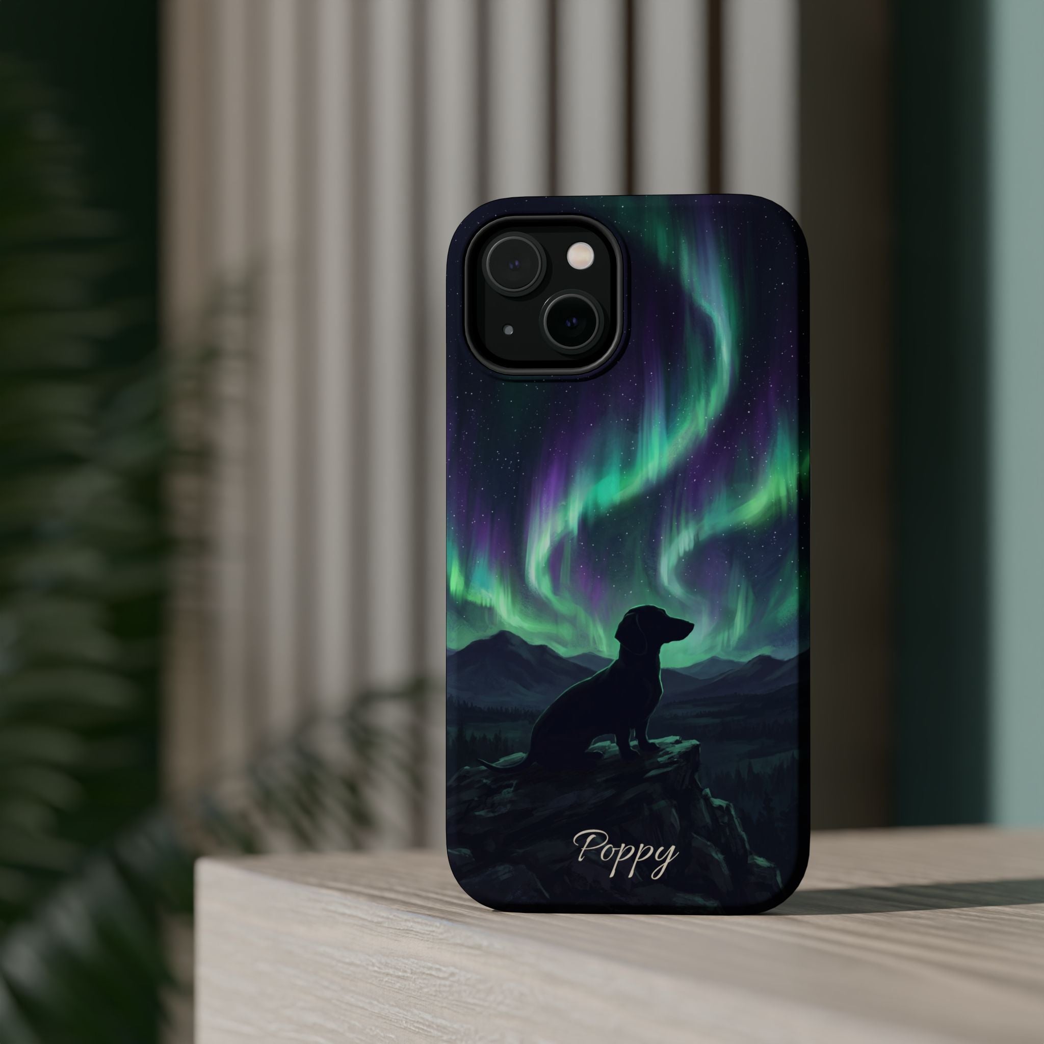 Personalized Dachshund Northern Lights Phone Case — Wireless Charging Cover