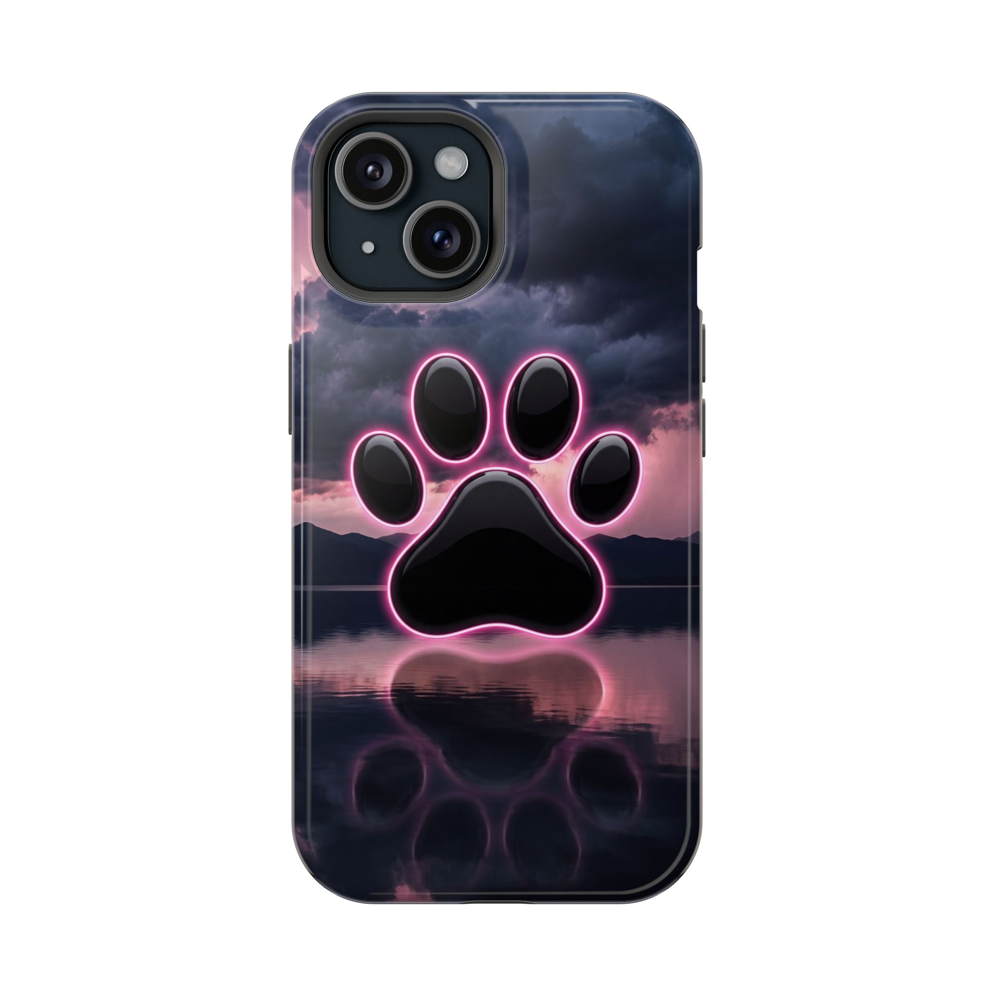Neon Paw Print Phone Case — Impact-Resistant Wireless Charging Cover