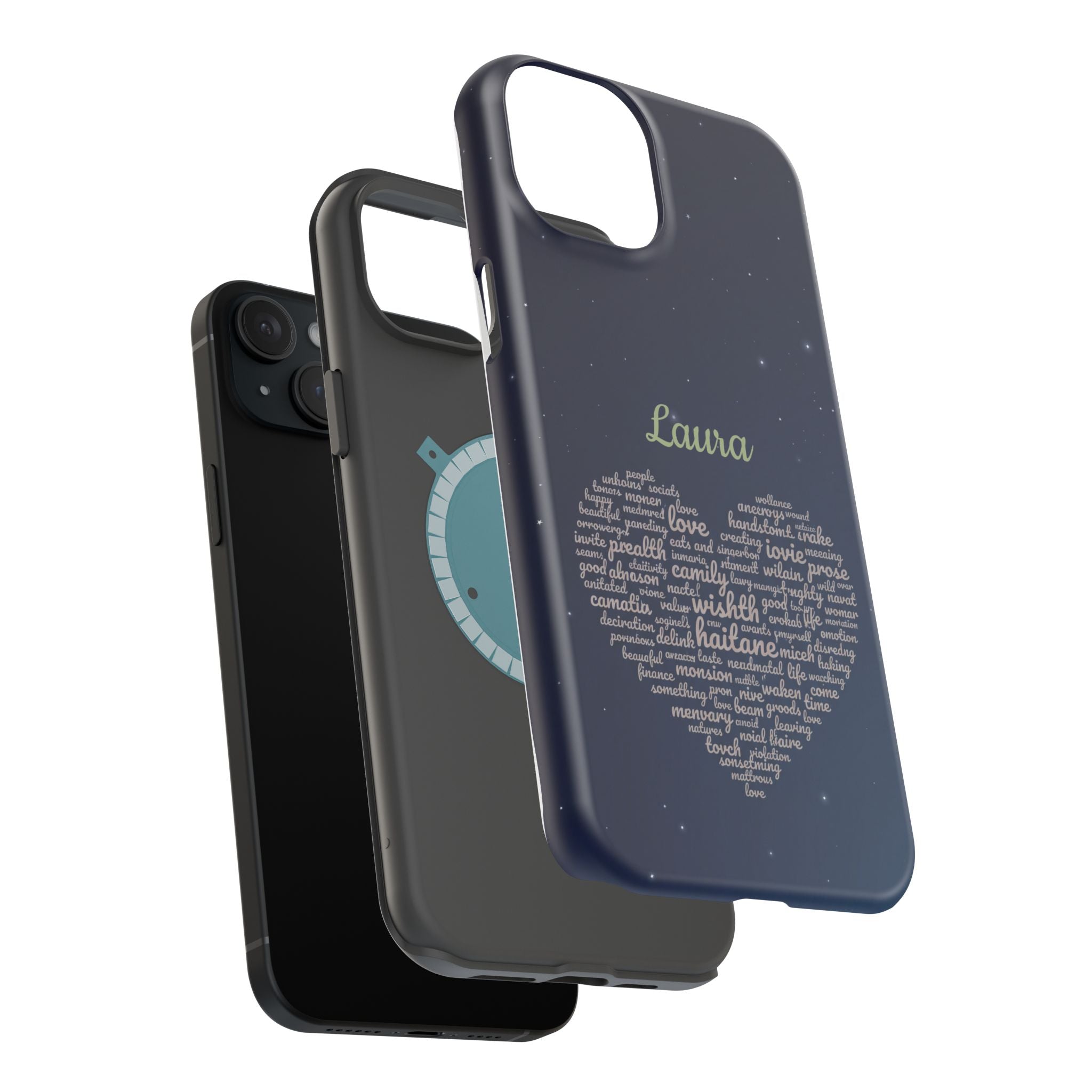 Personalized Teacher Heart Word Art Phone Case — Navy Wireless Charging Cover
