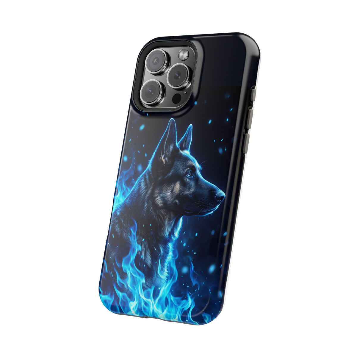German Shepherd Phone Case | Blue Flame Art — Tough Magnetic Case with Wireless Charging